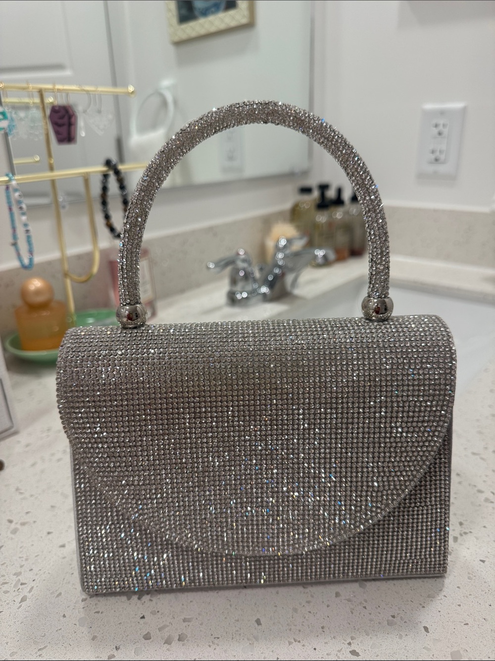 Mix No. 6 Silver Crystal Top-Handle Clutch